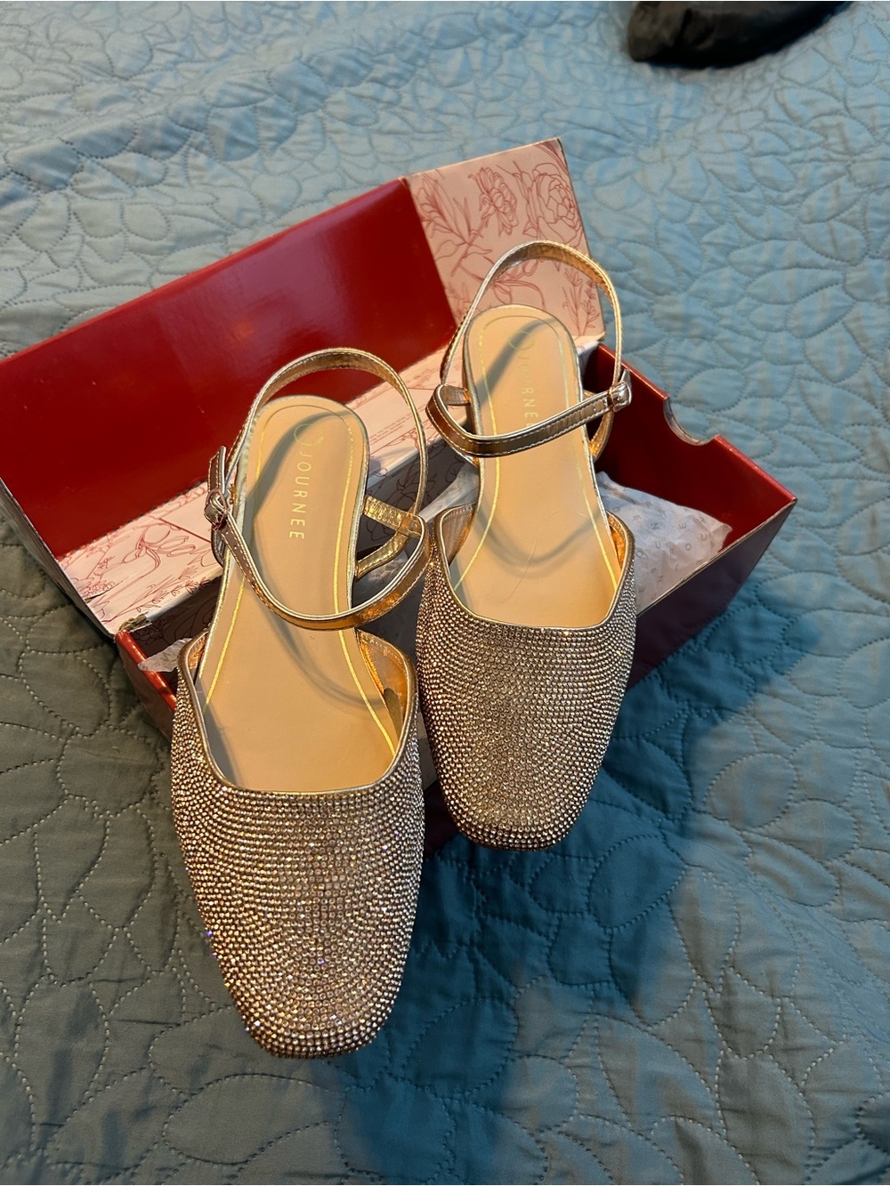 Journee Collection Gold Crystal Slingback Flats